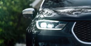 The 2021 Chrysler Pacifica front headlights.